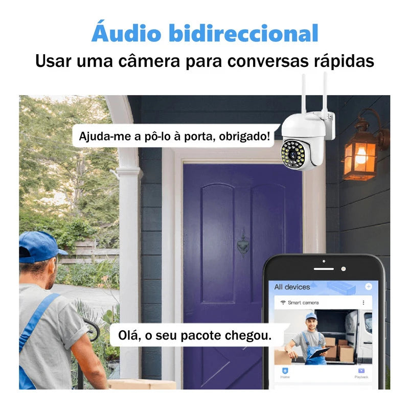 Câmera de vigilância IP PTZ 1080P HD com WiFi 2MP, Visão noturna e Zoom 4x