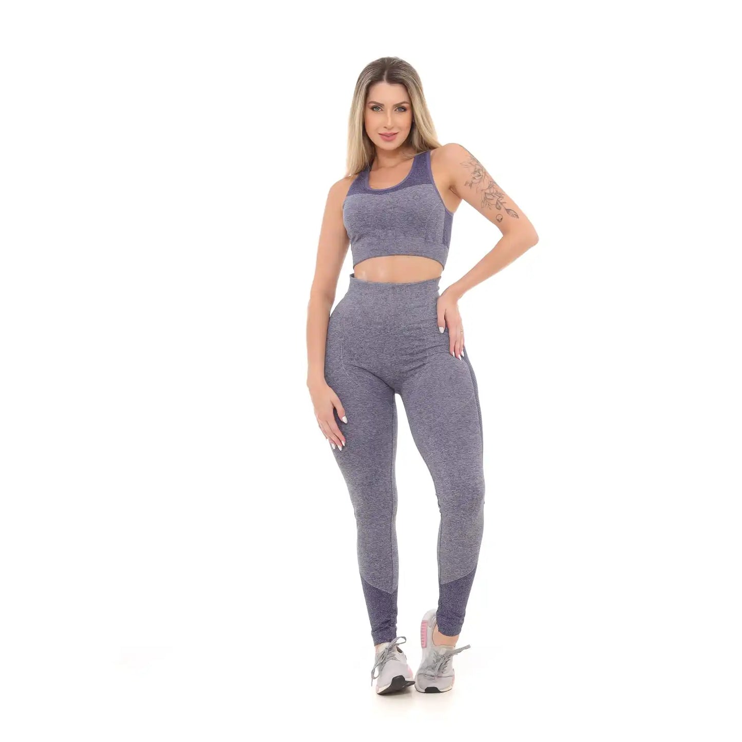 Calça Legging Feminina de poliéster, Levanta e Empina Bumbum, Fitness, Cinza com Azul