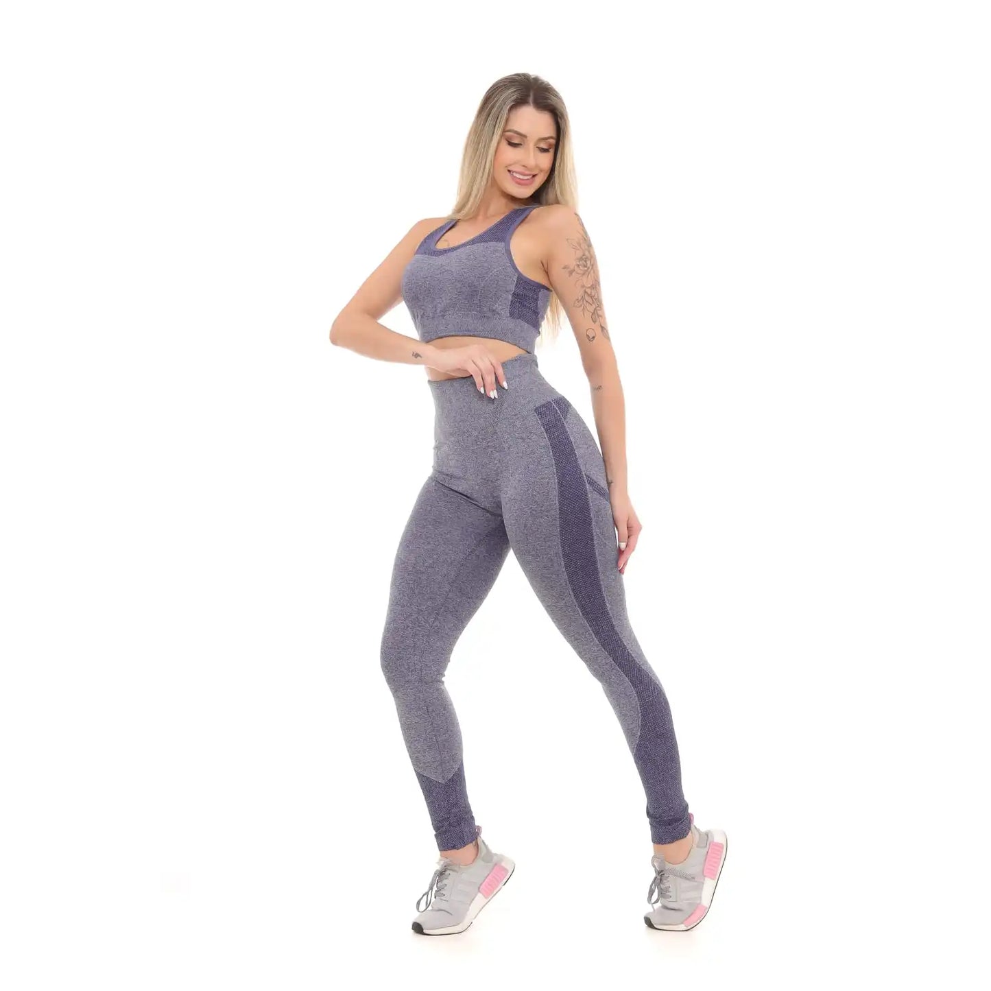 Calça Legging Feminina de poliéster, Levanta e Empina Bumbum, Fitness, Cinza com Azul