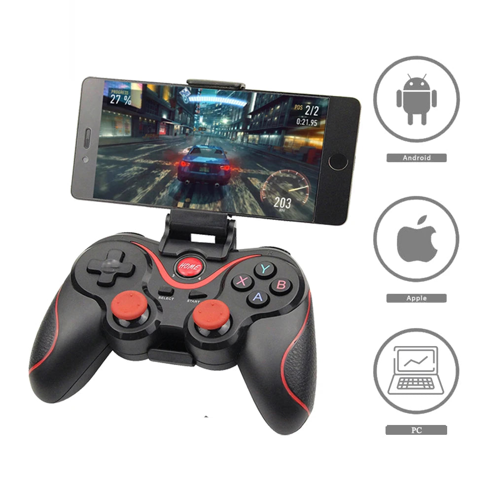 Controle para Vídeo Game X3 Wireless com Bluetooth 3.0 e Suporte para Celular/Tablet