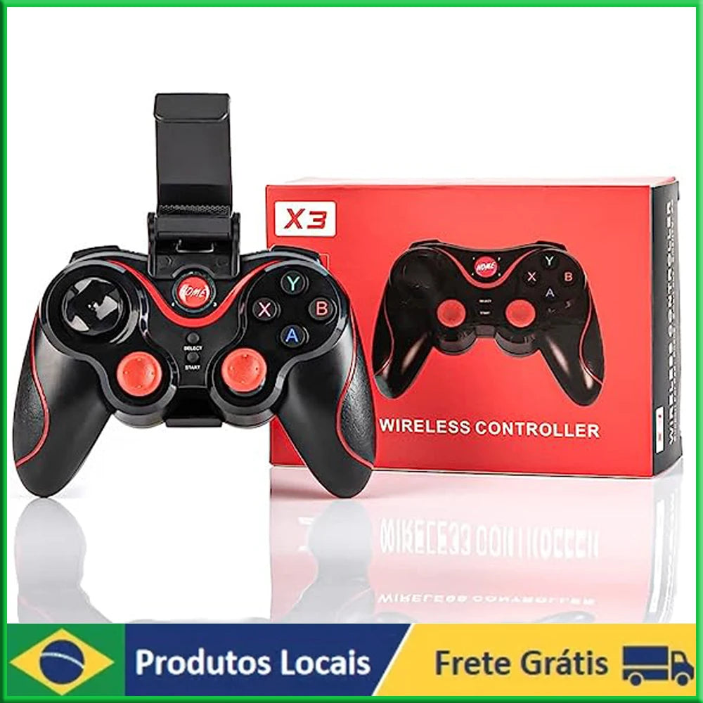 Controle para Vídeo Game X3 Wireless com Bluetooth 3.0 e Suporte para Celular/Tablet