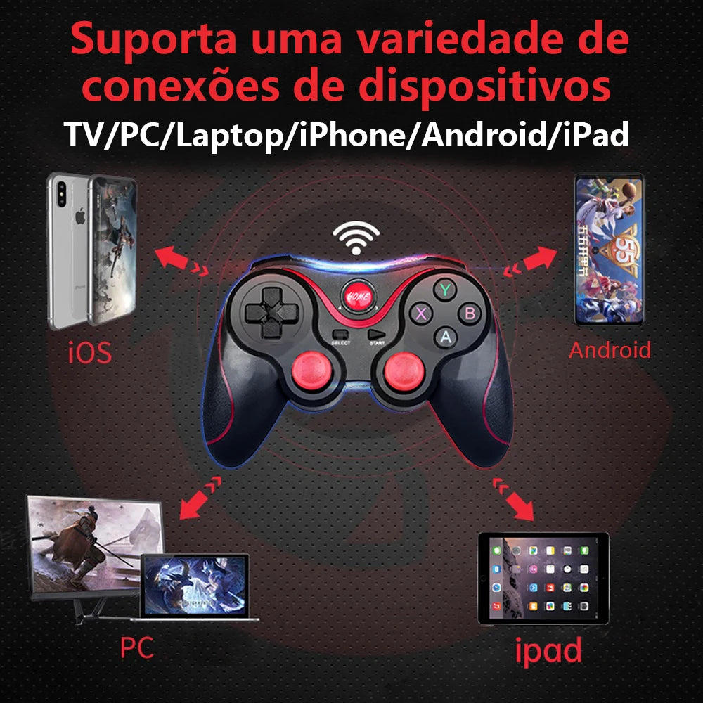 Controle para Vídeo Game X3 Wireless com Bluetooth 3.0 e Suporte para Celular/Tablet