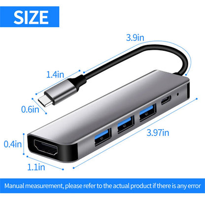 Adaptador com multiportas 5 em 1 -  ENTRADA HDMI, USB3.0, USB2.0 E TIPO C